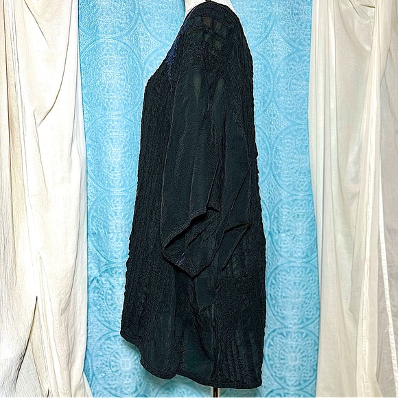 Johnny Was Floral Embroidered Black Semi Sheer Tunic - Picture 4 of 7